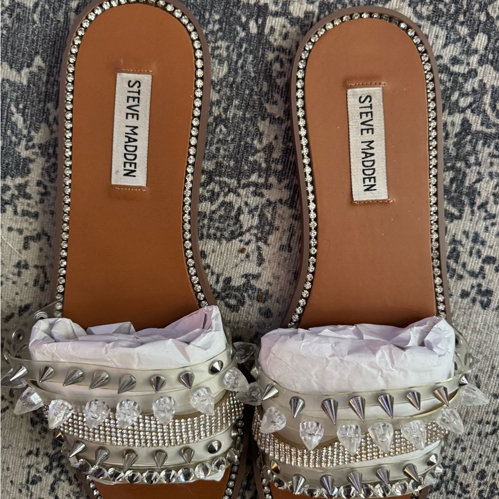 Steve Madden Women's Studded Sandals - Tan  - Leandra Clear